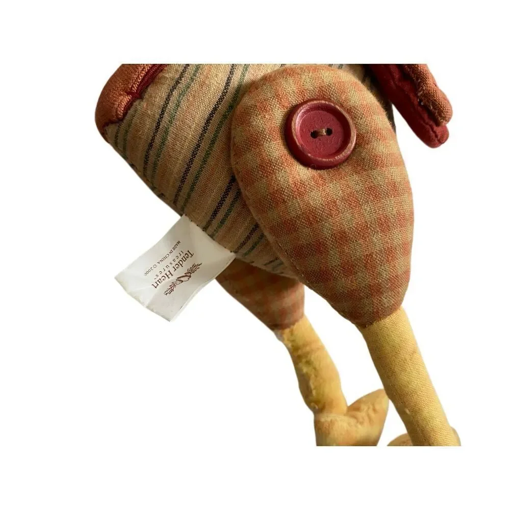 Vintage Tender Heart Treasures STUFFED CLOTH TURKEY cottage core folk art Vtg